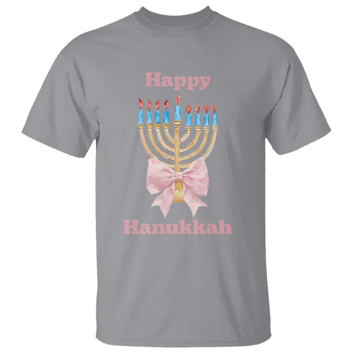 Happy Hanukkah Coquette T Shirt Cute Menorah Pink Bow - Wonder Print Shop