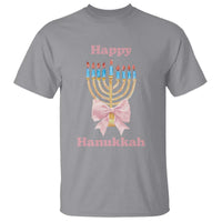 Happy Hanukkah Coquette T Shirt Cute Menorah Pink Bow - Wonder Print Shop