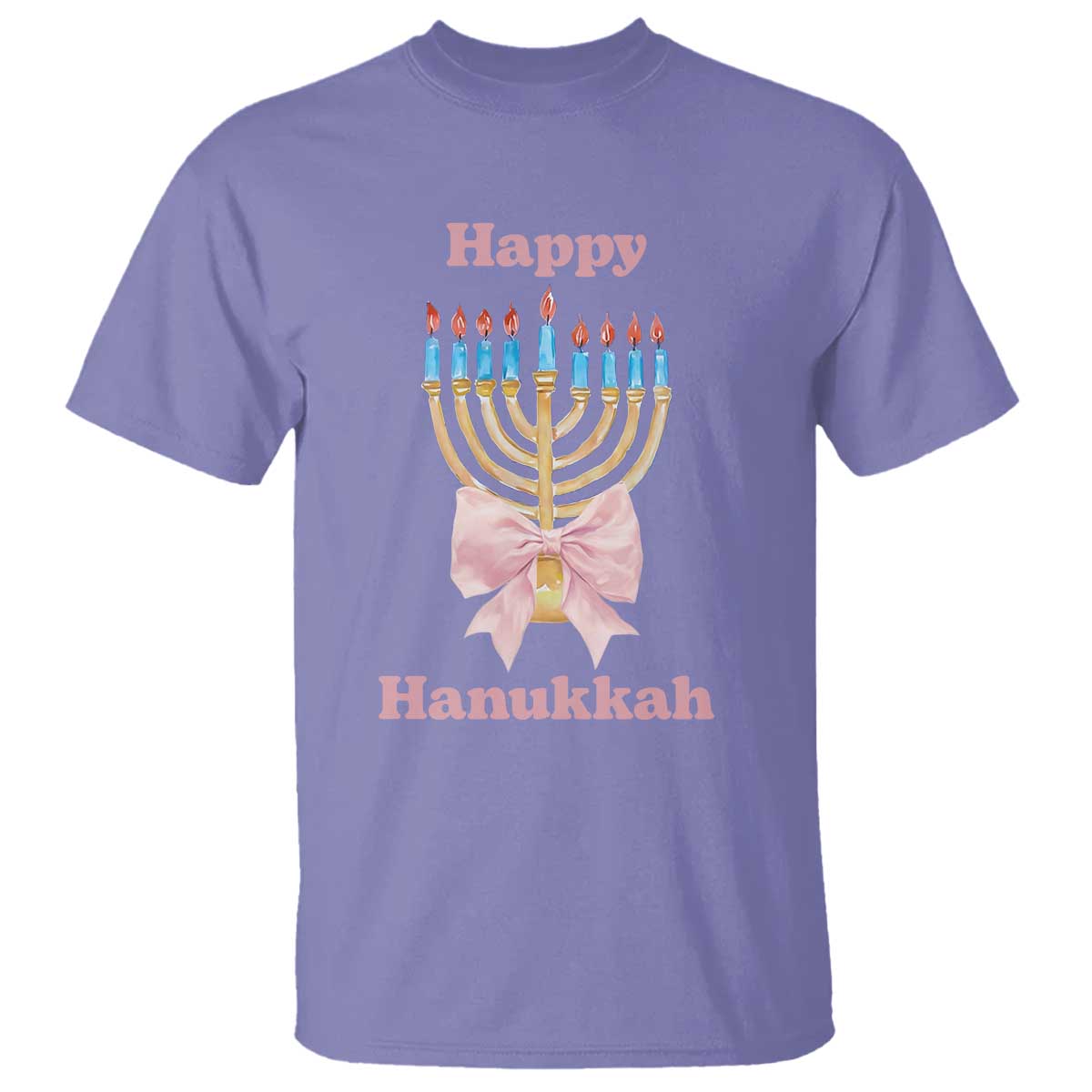 Happy Hanukkah Coquette T Shirt Cute Menorah Pink Bow - Wonder Print Shop