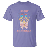 Happy Hanukkah Coquette T Shirt Cute Menorah Pink Bow - Wonder Print Shop