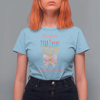 Happy Hanukkah Coquette T Shirt For Women Cute Menorah Pink Bow - Wonder Print Shop