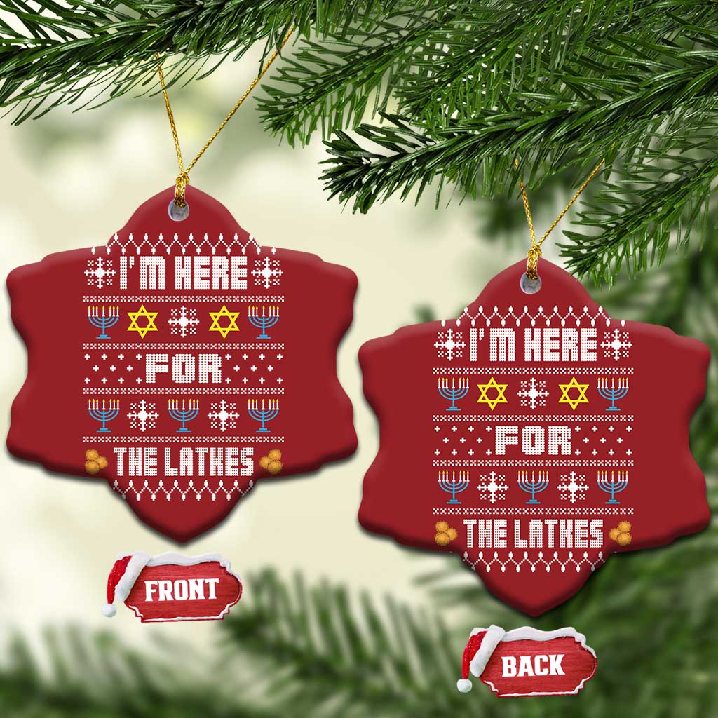 Funny Hanukkah Christmas Ornament I'm Here For The Latkes Menorah - Wonder Print Shop