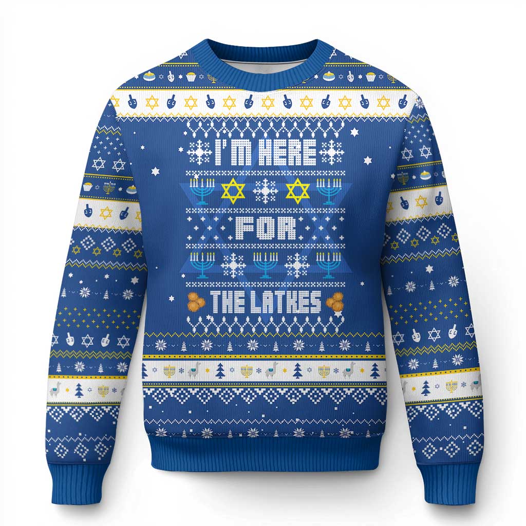 Funny Chanukah Hanukkah Ugly Sweater I'm Here For The Latkes Menorah - Wonder Print Shop