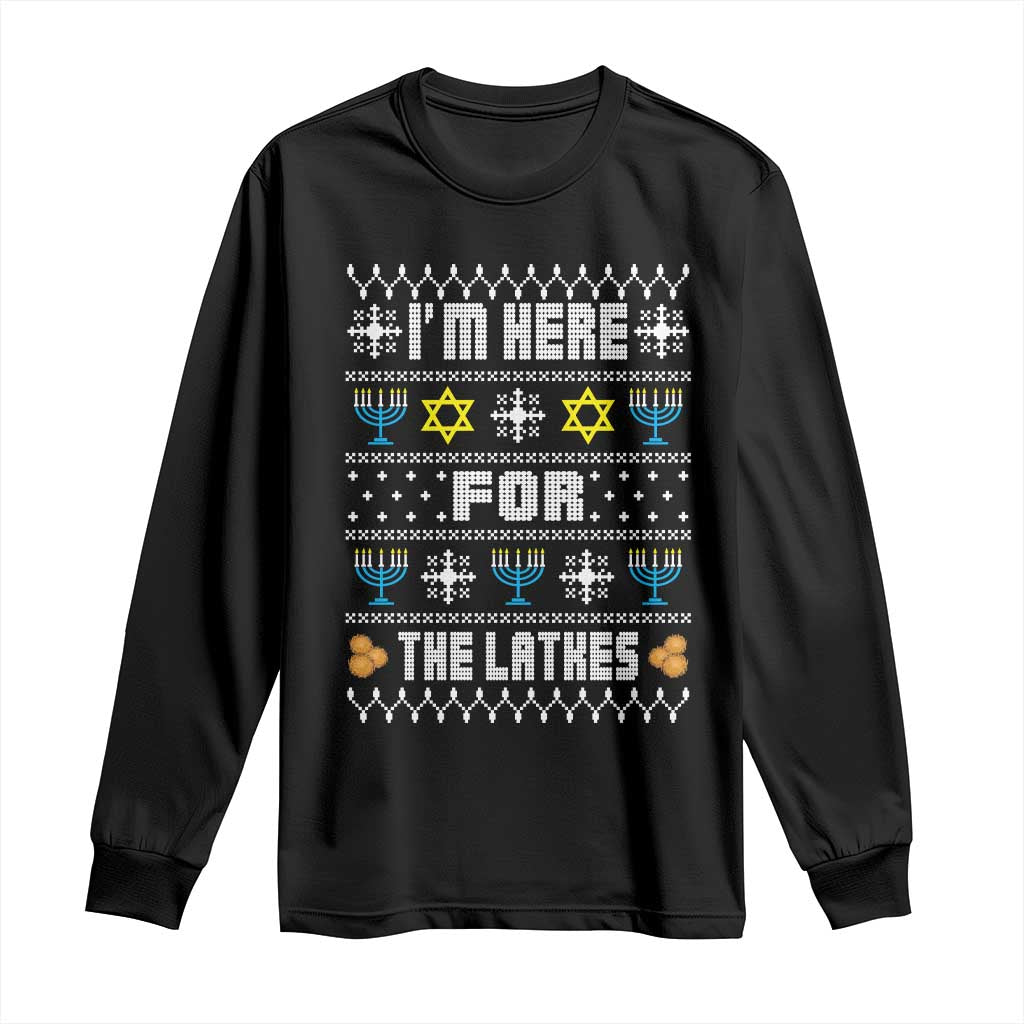 Funny Hanukkah Long Sleeve Shirt I'm Here For The Latkes Menorah