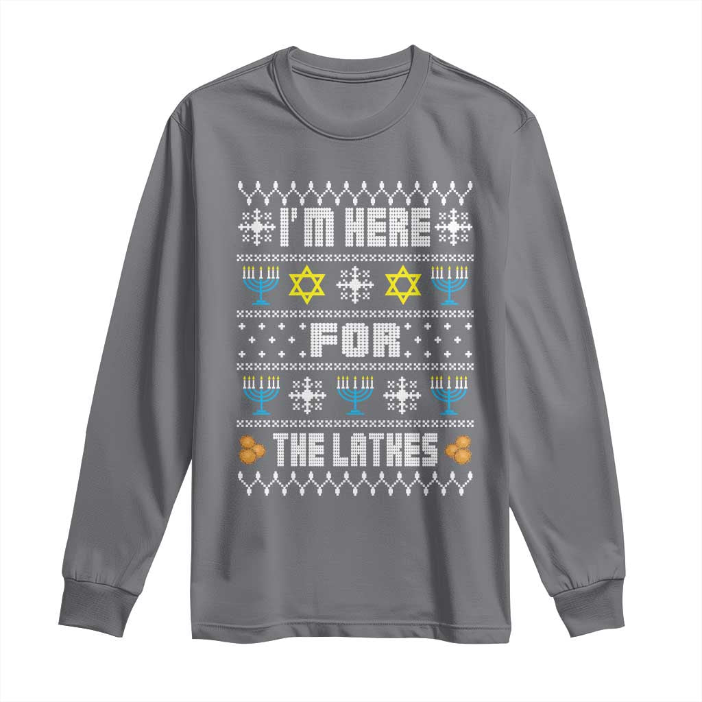 Funny Hanukkah Long Sleeve Shirt I'm Here For The Latkes Menorah