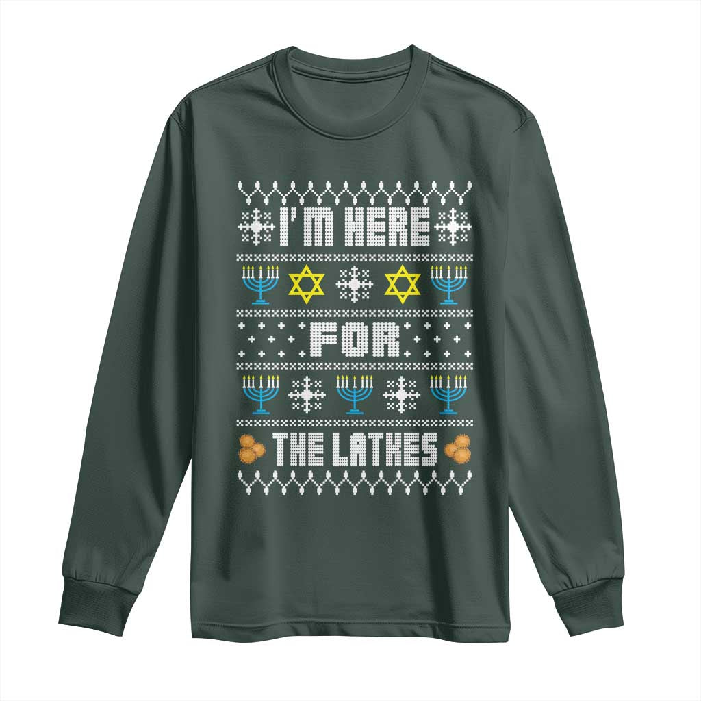 Funny Hanukkah Long Sleeve Shirt I'm Here For The Latkes Menorah