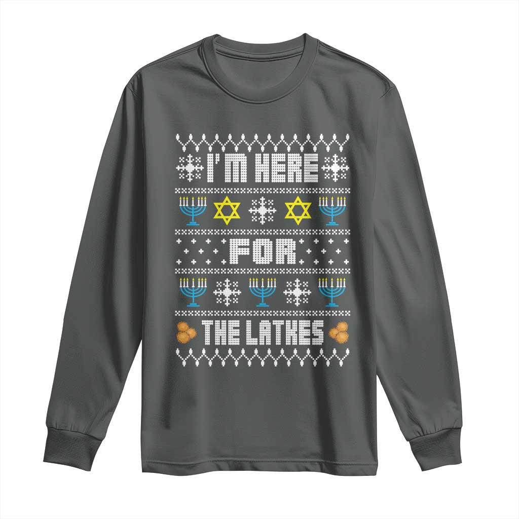 Funny Hanukkah Long Sleeve Shirt I'm Here For The Latkes Menorah