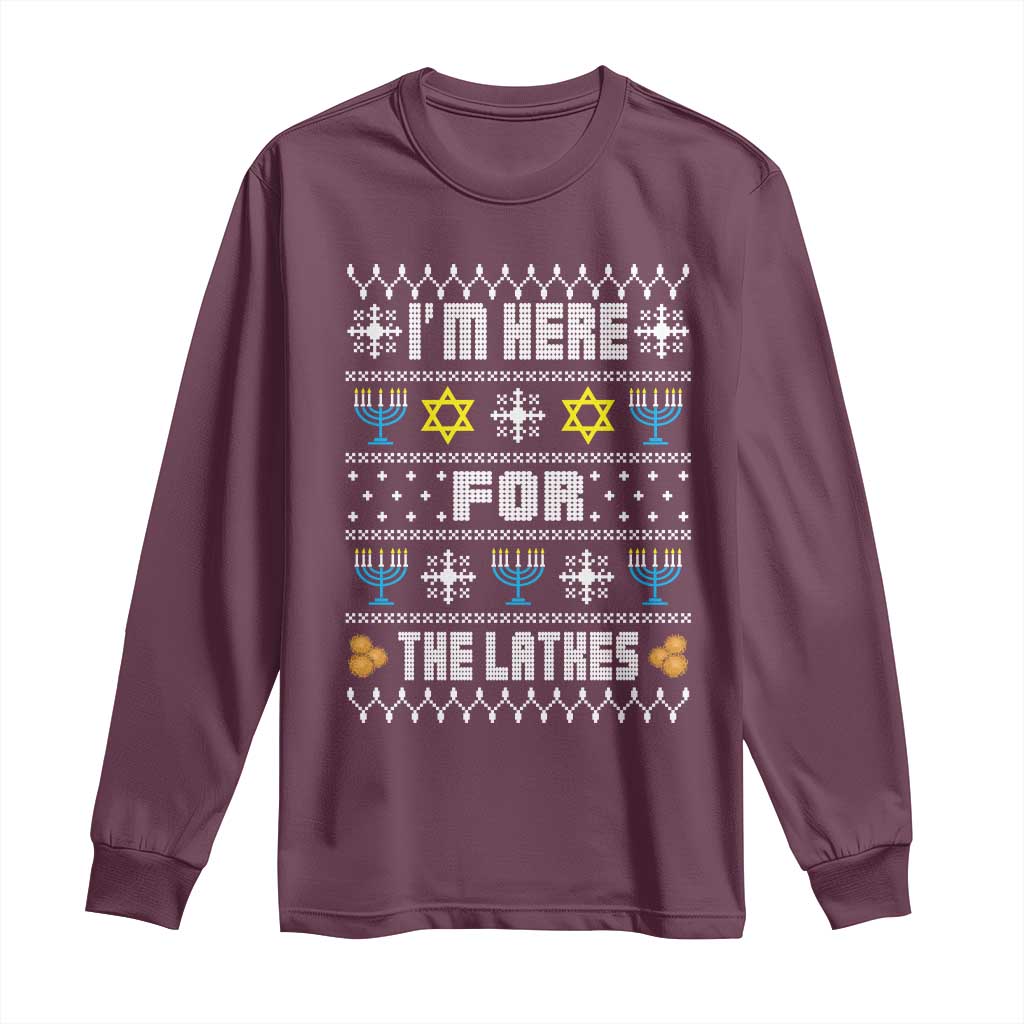Funny Hanukkah Long Sleeve Shirt I'm Here For The Latkes Menorah