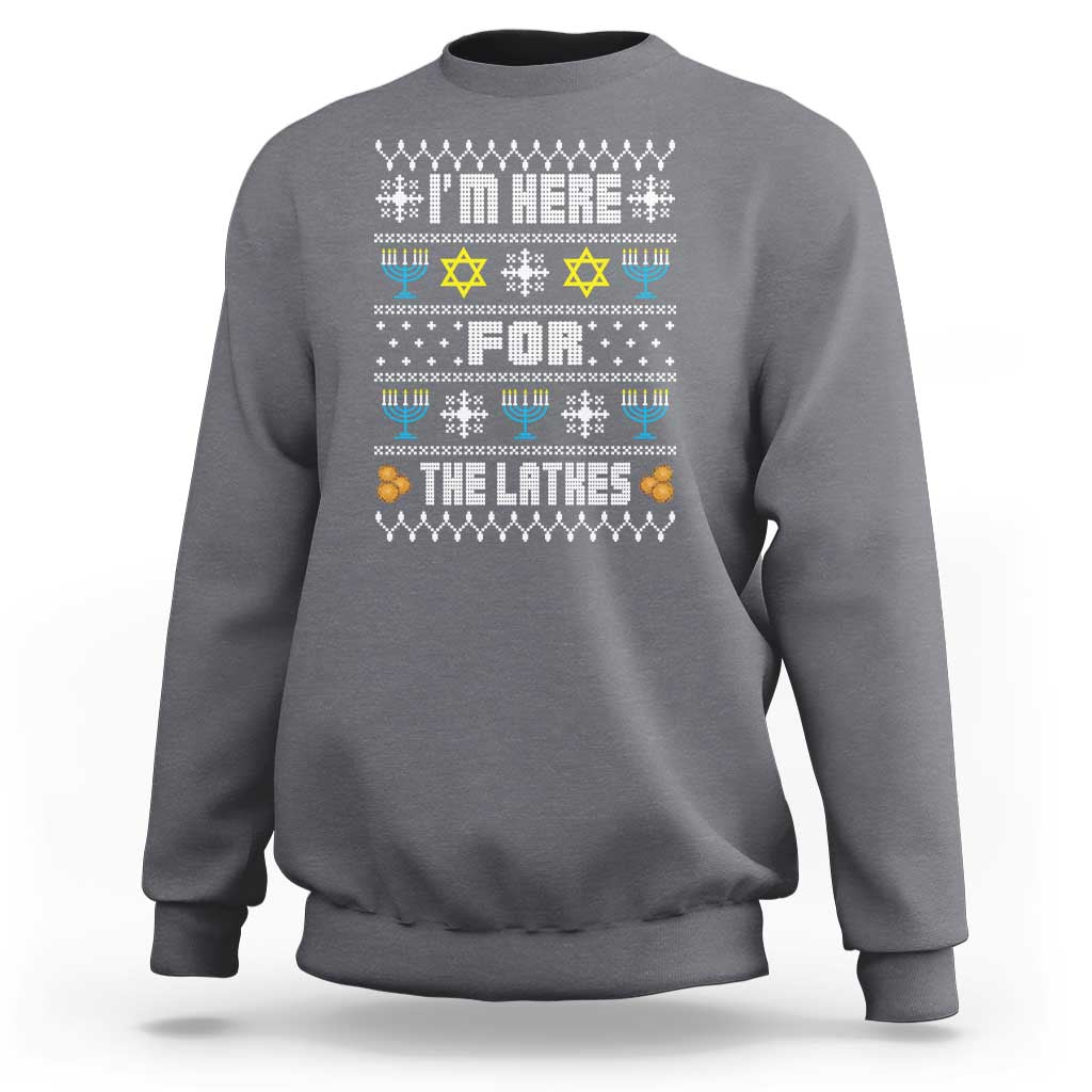 Funny Hanukkah Sweatshirt I'm Here For The Latkes Menorah - Wonder Print Shop