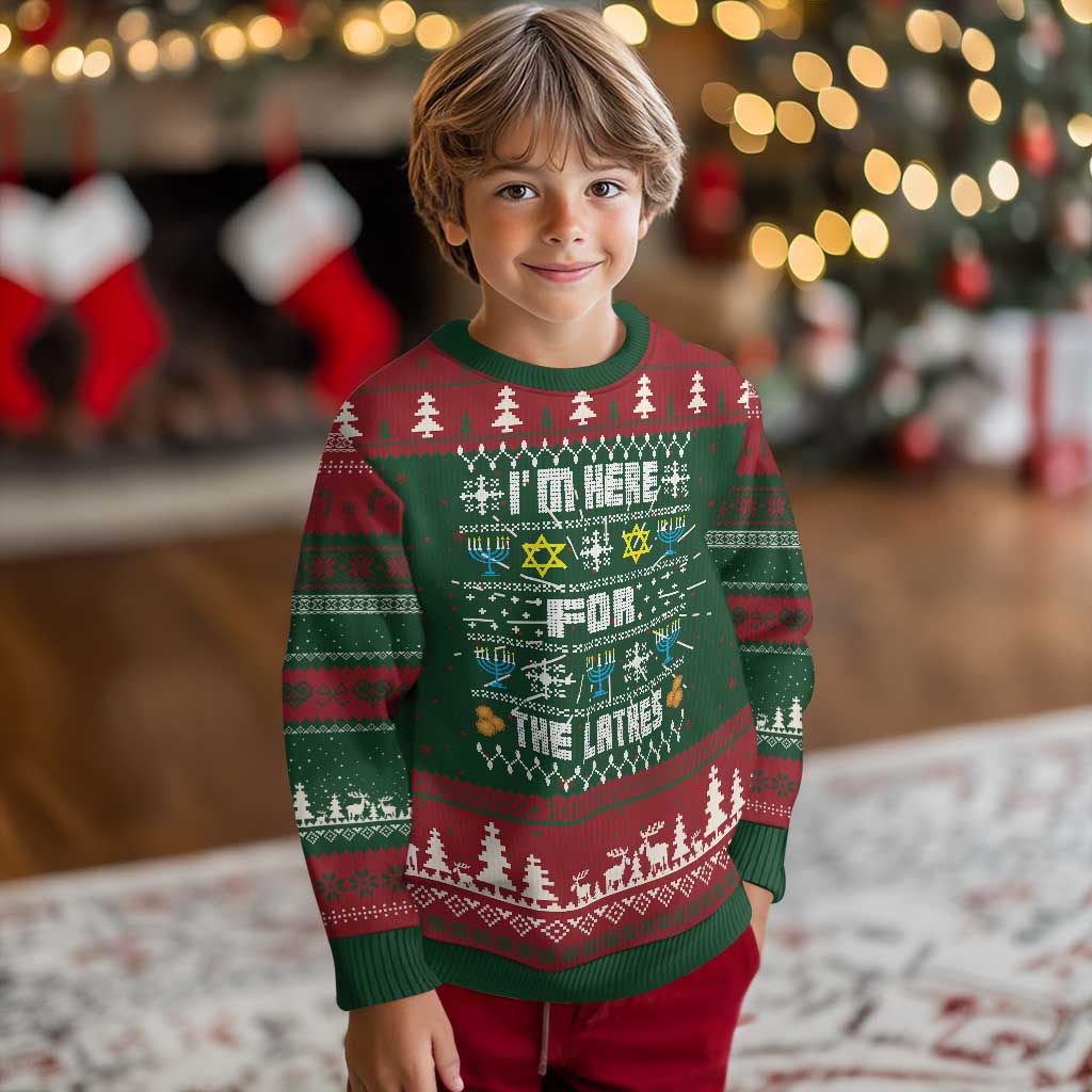 Funny Hanukkah Ugly Christmas Sweater I'm Here For The Latkes Menorah - Wonder Print Shop