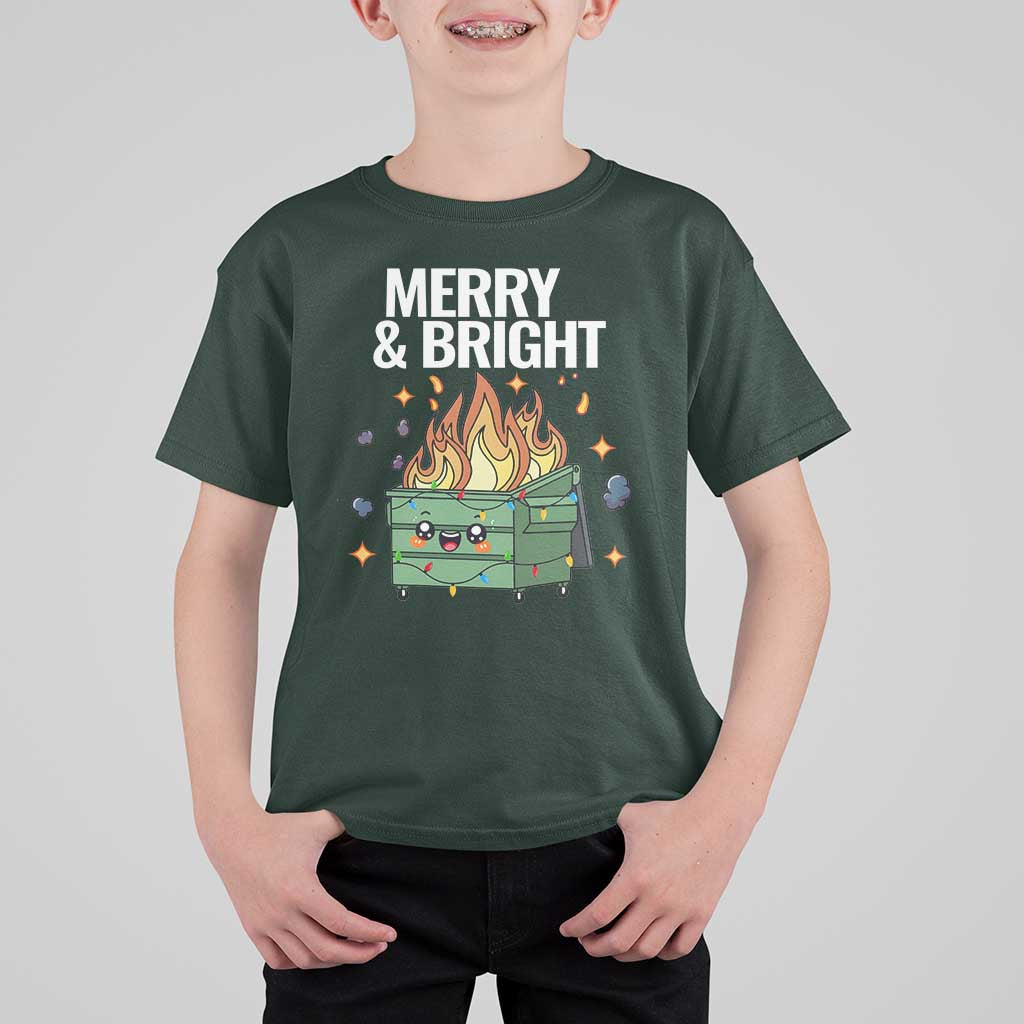 Funny Lil Fire Dumpster Christmas T Shirt For Kid Merry And Bright Xmas Led Lights - Wonder Print Shop