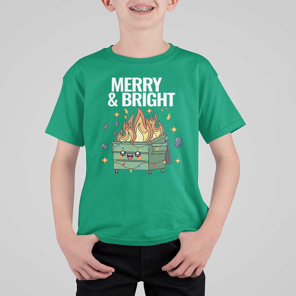 Funny Lil Fire Dumpster Christmas T Shirt For Kid Merry And Bright Xmas Led Lights - Wonder Print Shop