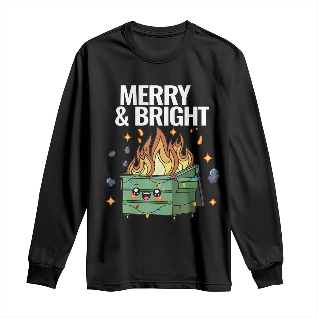 Funny Lil Fire Dumpster Christmas Long Sleeve Shirt Merry And Bright Xmas Led Lights