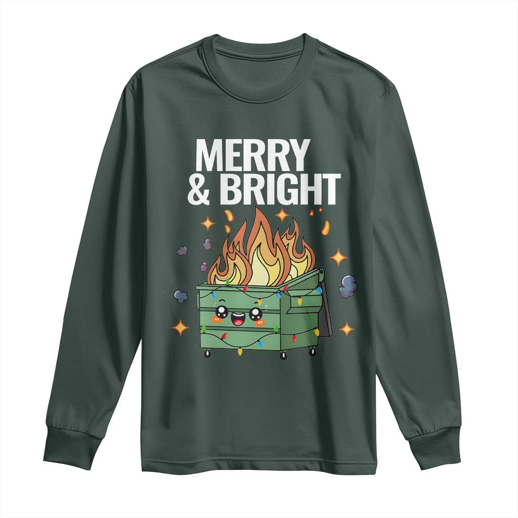 Funny Lil Fire Dumpster Christmas Long Sleeve Shirt Merry And Bright Xmas Led Lights