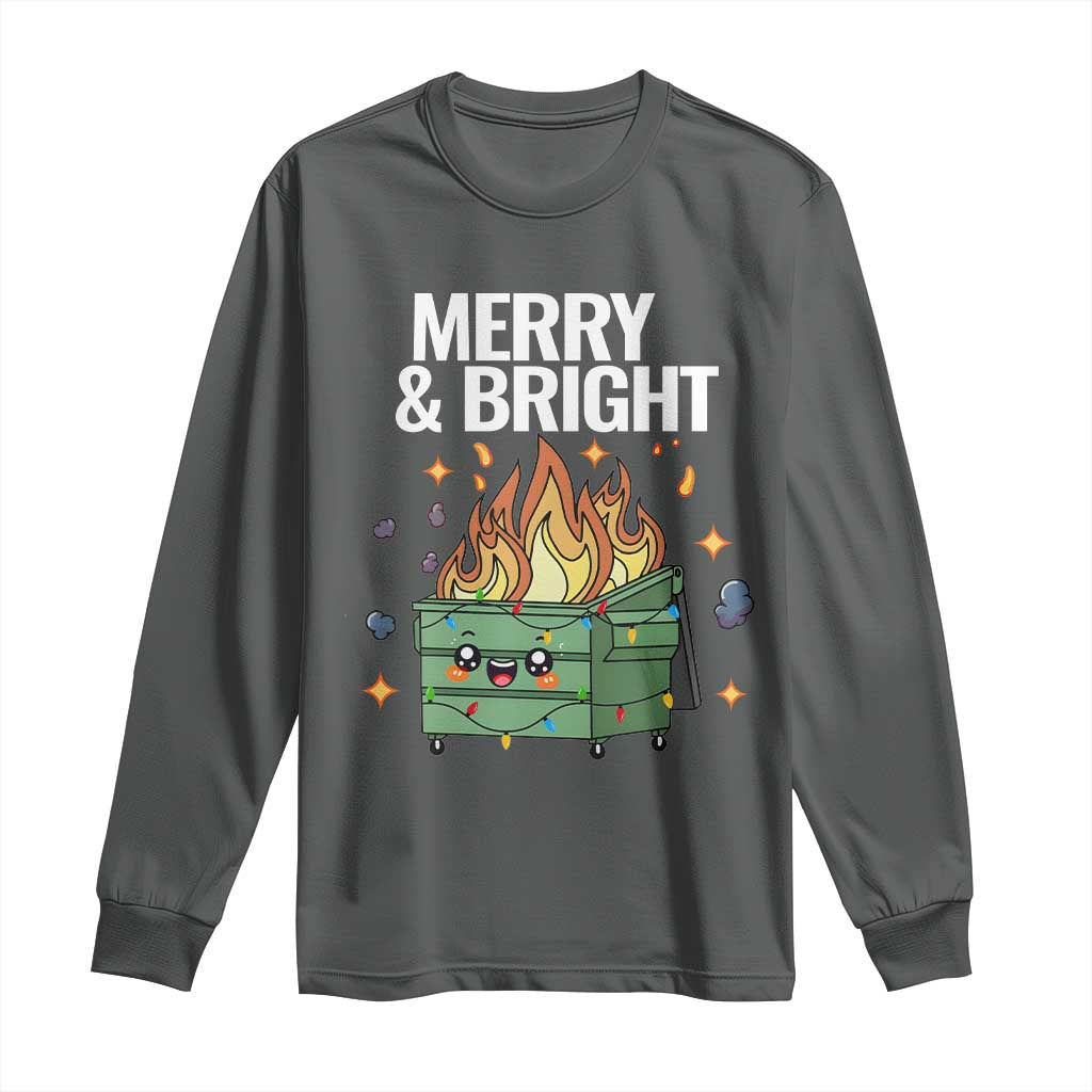 Funny Lil Fire Dumpster Christmas Long Sleeve Shirt Merry And Bright Xmas Led Lights