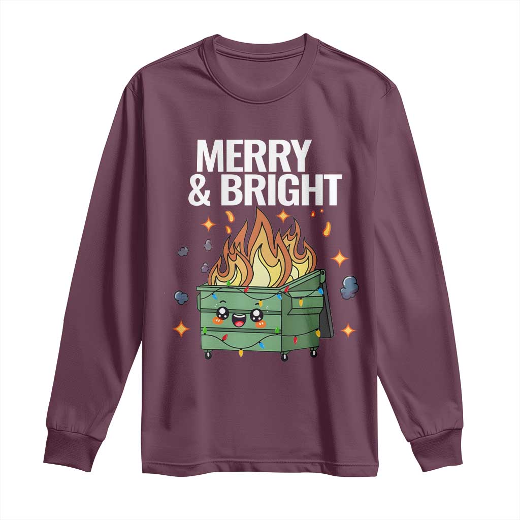 Funny Lil Fire Dumpster Christmas Long Sleeve Shirt Merry And Bright Xmas Led Lights
