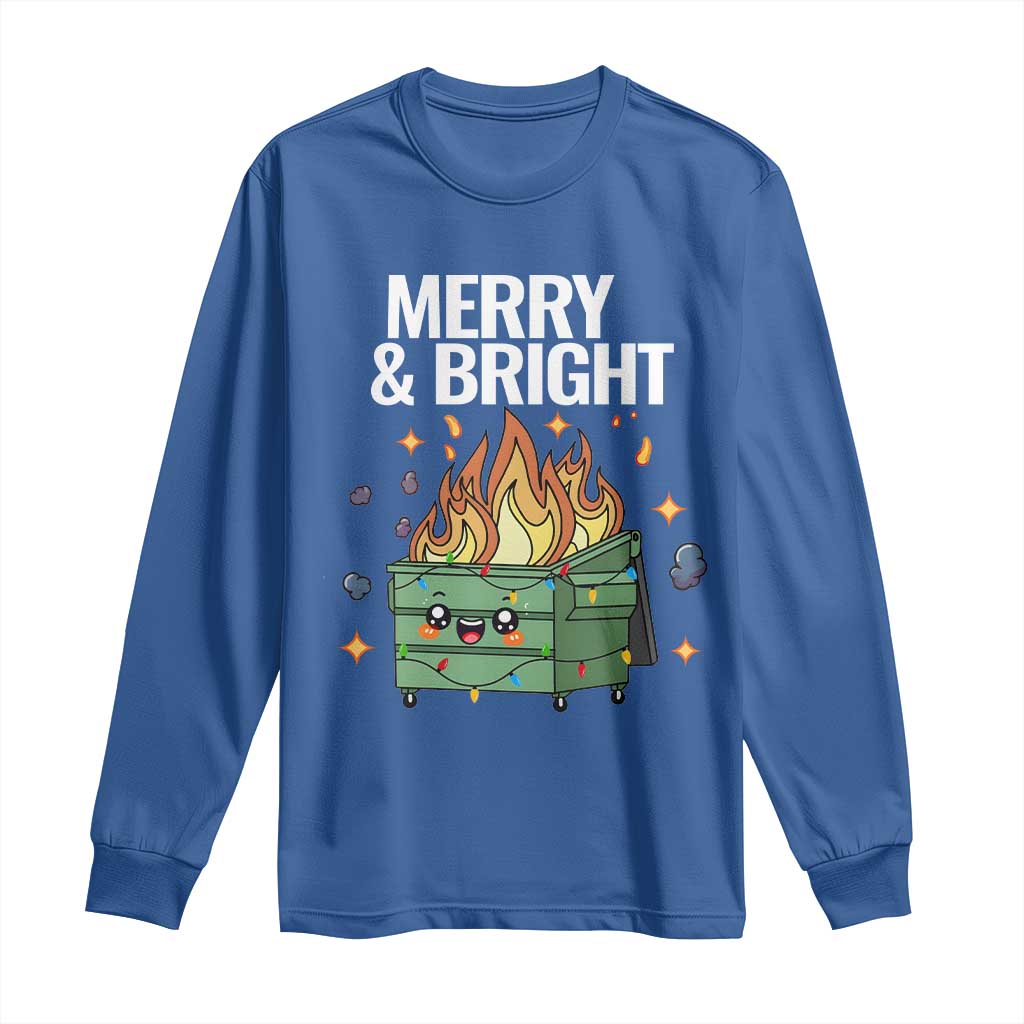 Funny Lil Fire Dumpster Christmas Long Sleeve Shirt Merry And Bright Xmas Led Lights