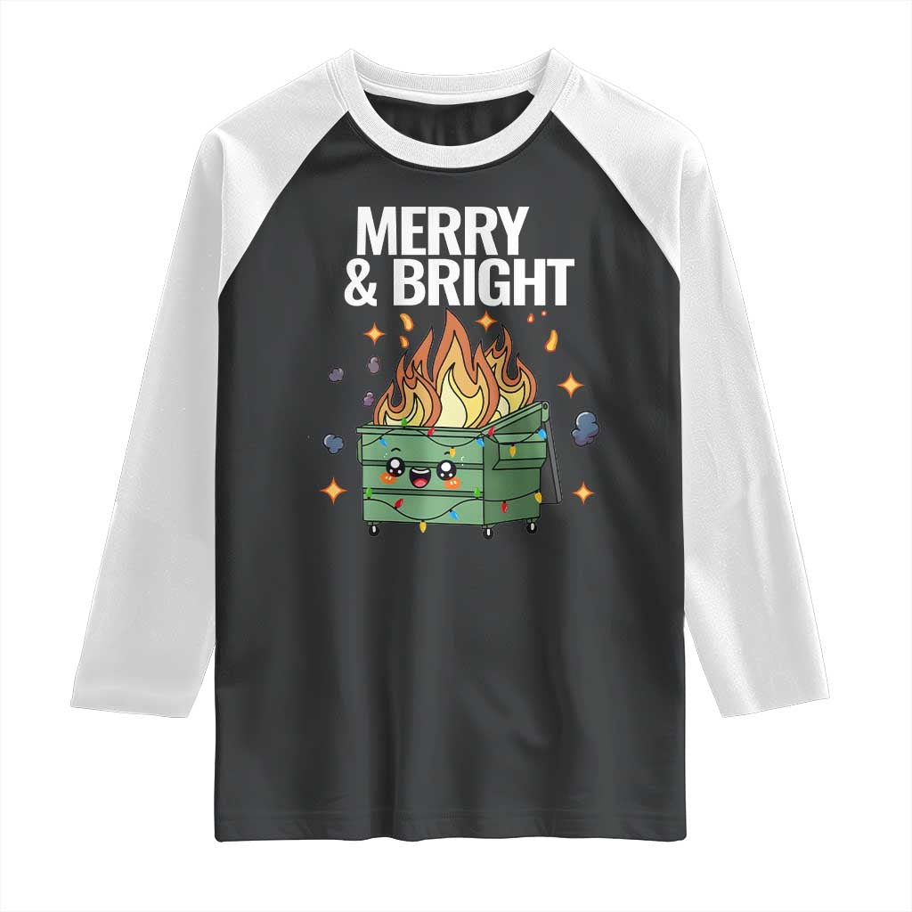 Funny Lil Fire Dumpster Christmas Raglan Shirt Merry And Bright Xmas Led Lights - Wonder Print Shop
