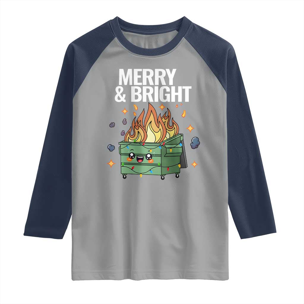Funny Lil Fire Dumpster Christmas Raglan Shirt Merry And Bright Xmas Led Lights - Wonder Print Shop