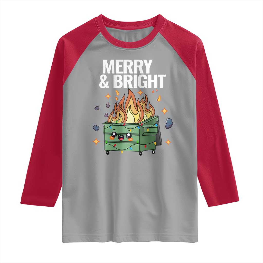 Funny Lil Fire Dumpster Christmas Raglan Shirt Merry And Bright Xmas Led Lights - Wonder Print Shop