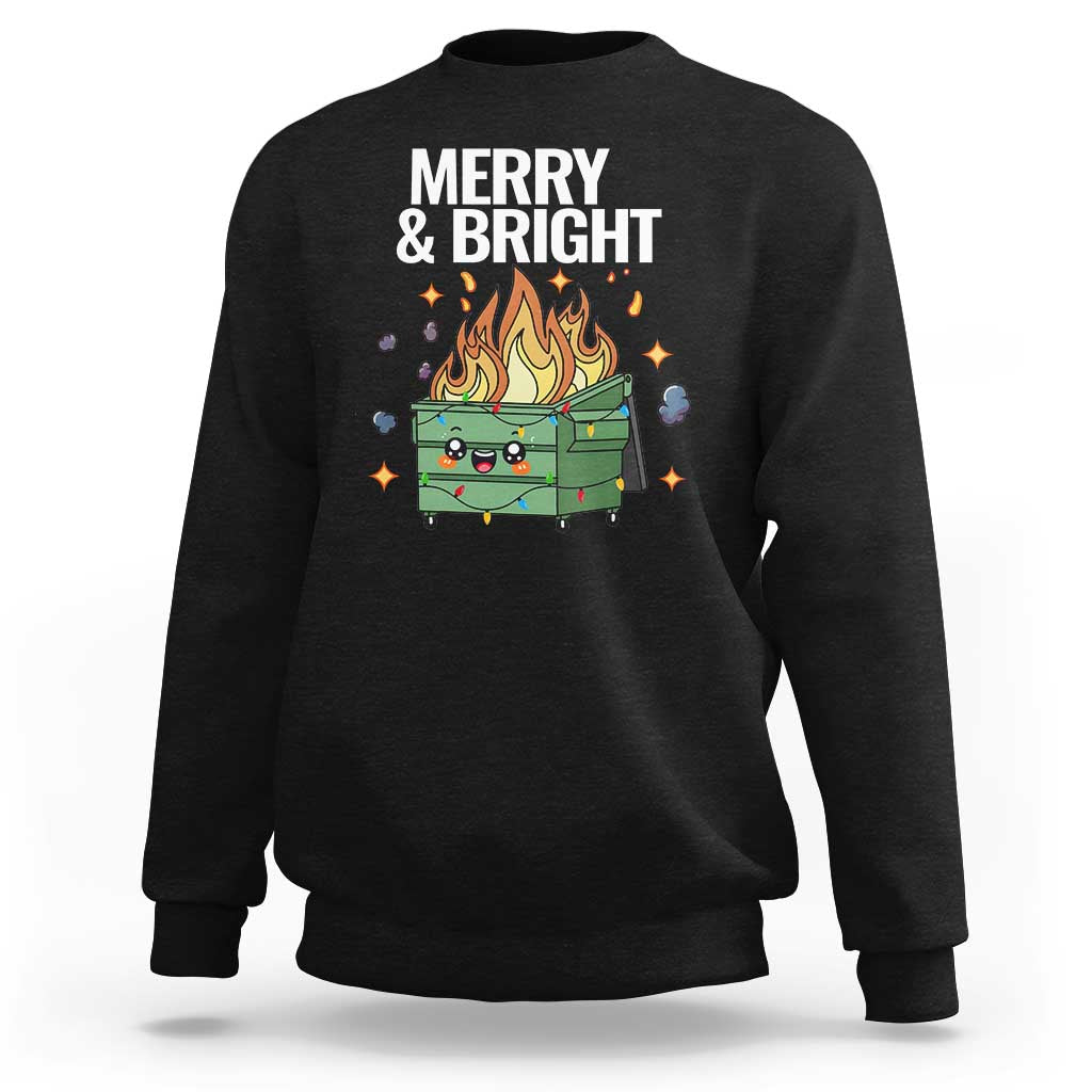 Funny Lil Fire Dumpster Christmas Sweatshirt Merry And Bright Xmas Led Lights - Wonder Print Shop