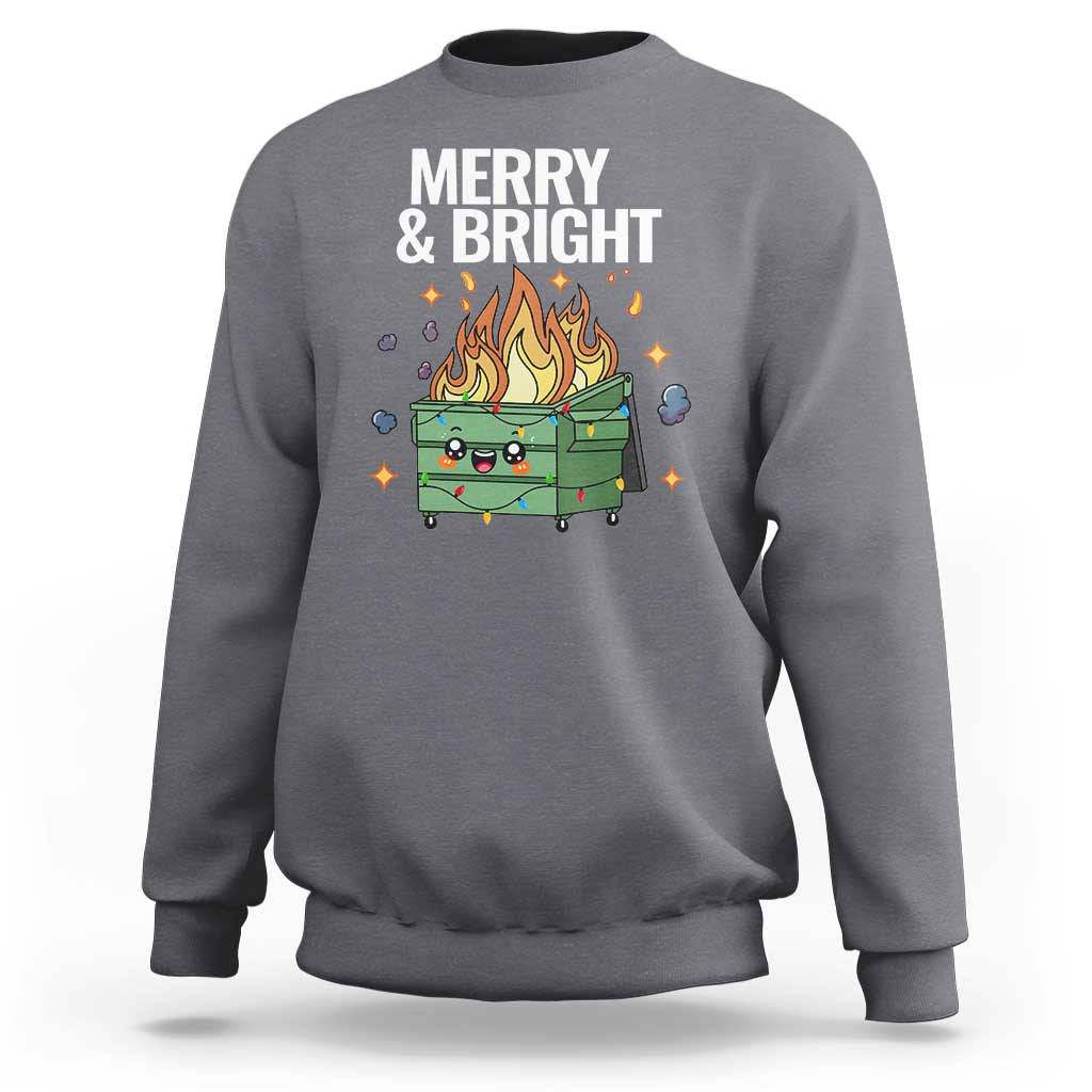 Funny Lil Fire Dumpster Christmas Sweatshirt Merry And Bright Xmas Led Lights - Wonder Print Shop