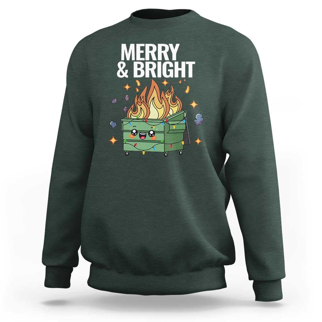 Funny Lil Fire Dumpster Christmas Sweatshirt Merry And Bright Xmas Led Lights - Wonder Print Shop