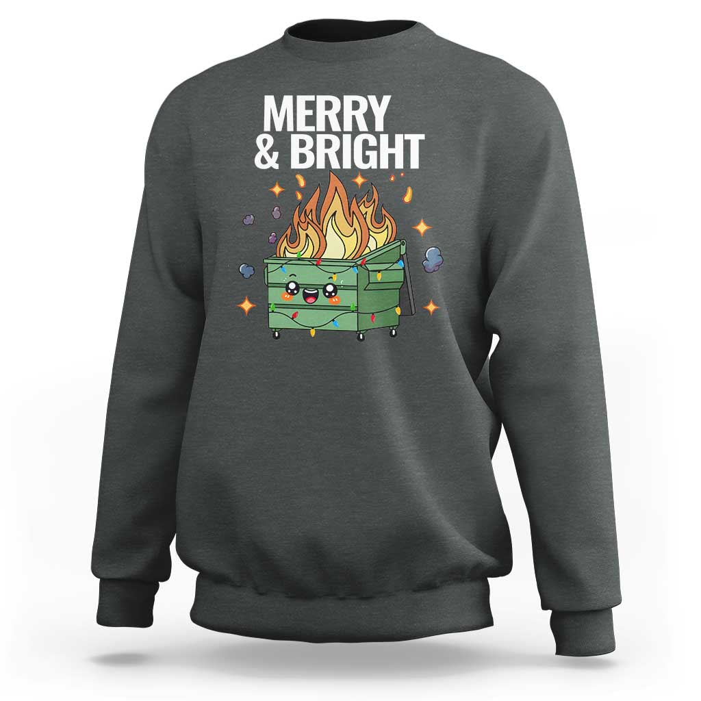 Funny Lil Fire Dumpster Christmas Sweatshirt Merry And Bright Xmas Led Lights - Wonder Print Shop