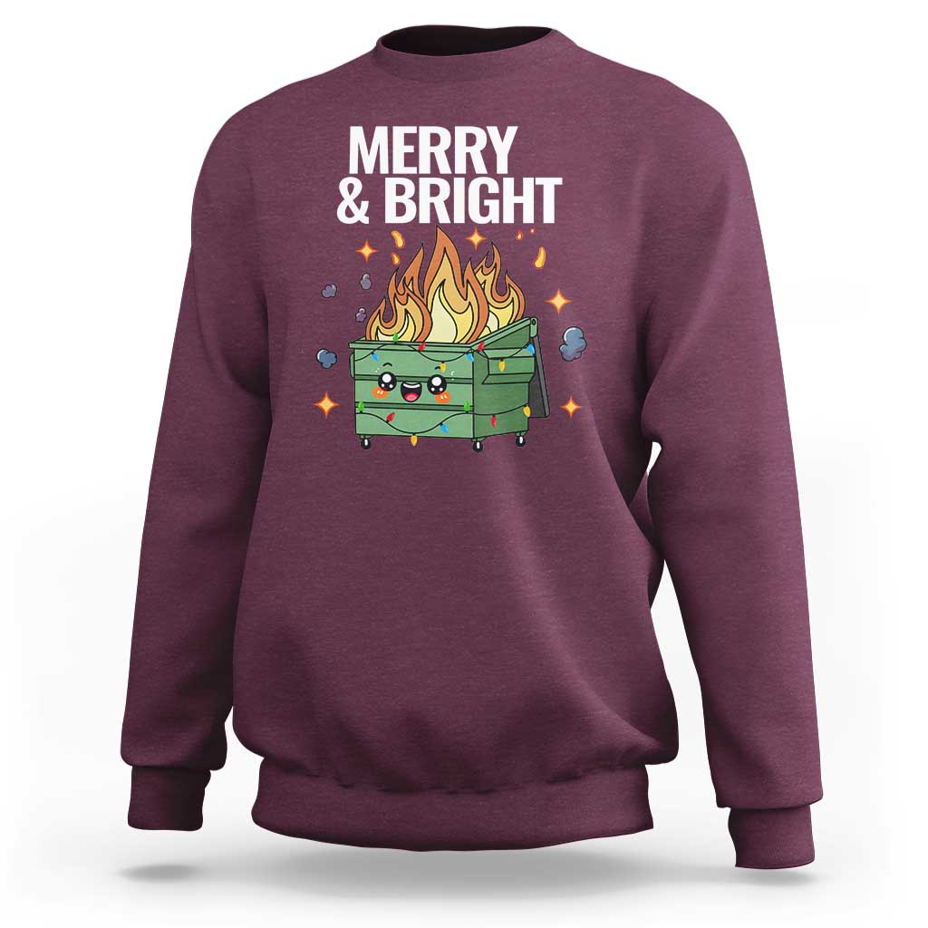 Funny Lil Fire Dumpster Christmas Sweatshirt Merry And Bright Xmas Led Lights - Wonder Print Shop
