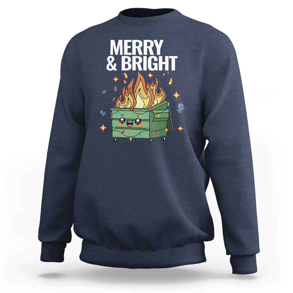 Funny Lil Fire Dumpster Christmas Sweatshirt Merry And Bright Xmas Led Lights - Wonder Print Shop