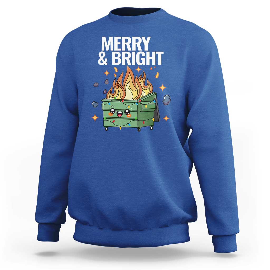 Funny Lil Fire Dumpster Christmas Sweatshirt Merry And Bright Xmas Led Lights - Wonder Print Shop