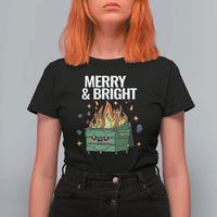 Funny Lil Fire Dumpster Christmas T Shirt For Women Merry And Bright Xmas Led Lights - Wonder Print Shop
