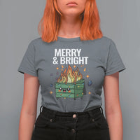 Funny Lil Fire Dumpster Christmas T Shirt For Women Merry And Bright Xmas Led Lights - Wonder Print Shop
