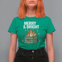 Funny Lil Fire Dumpster Christmas T Shirt For Women Merry And Bright Xmas Led Lights - Wonder Print Shop