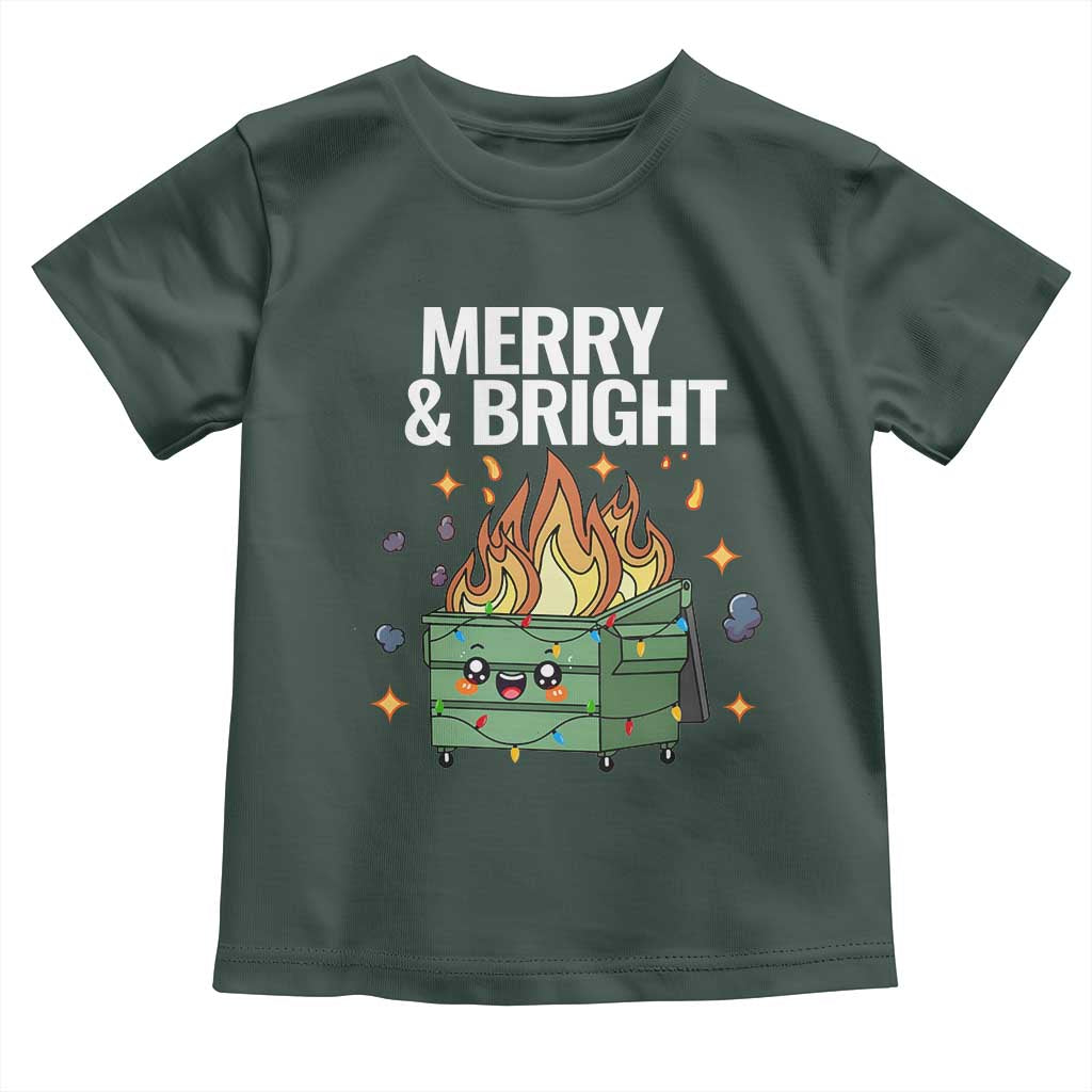 Funny Lil Fire Dumpster Christmas Toddler T Shirt Merry And Bright Xmas Led Lights