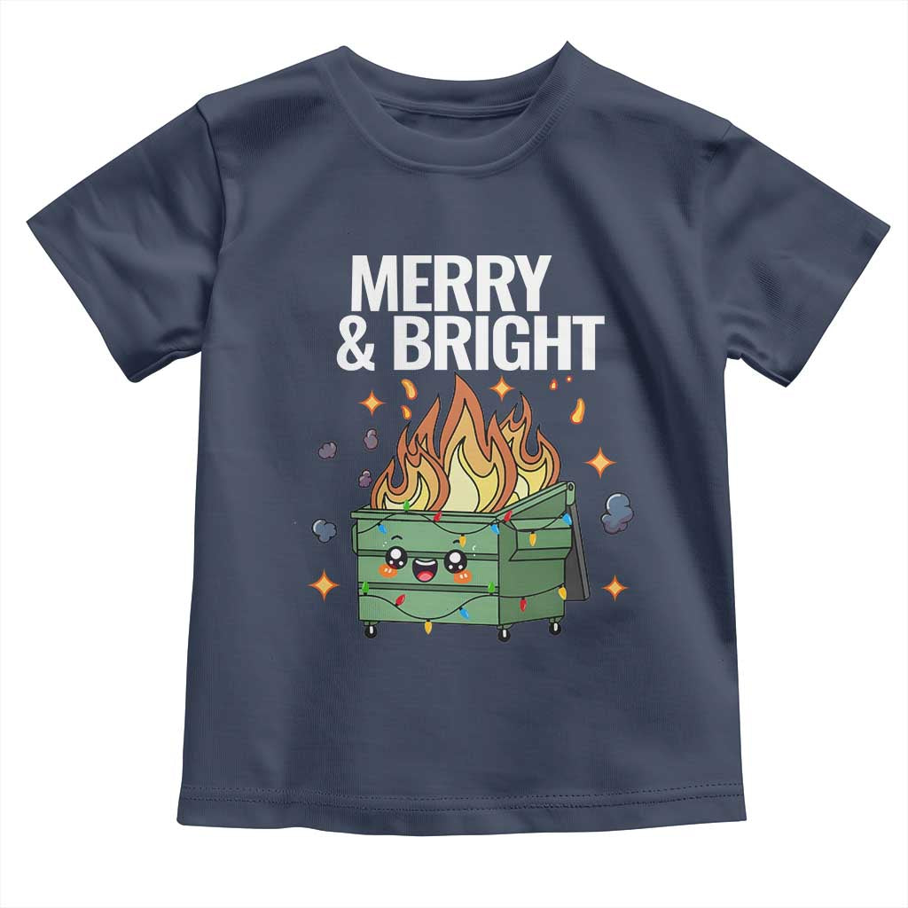 Funny Lil Fire Dumpster Christmas Toddler T Shirt Merry And Bright Xmas Led Lights