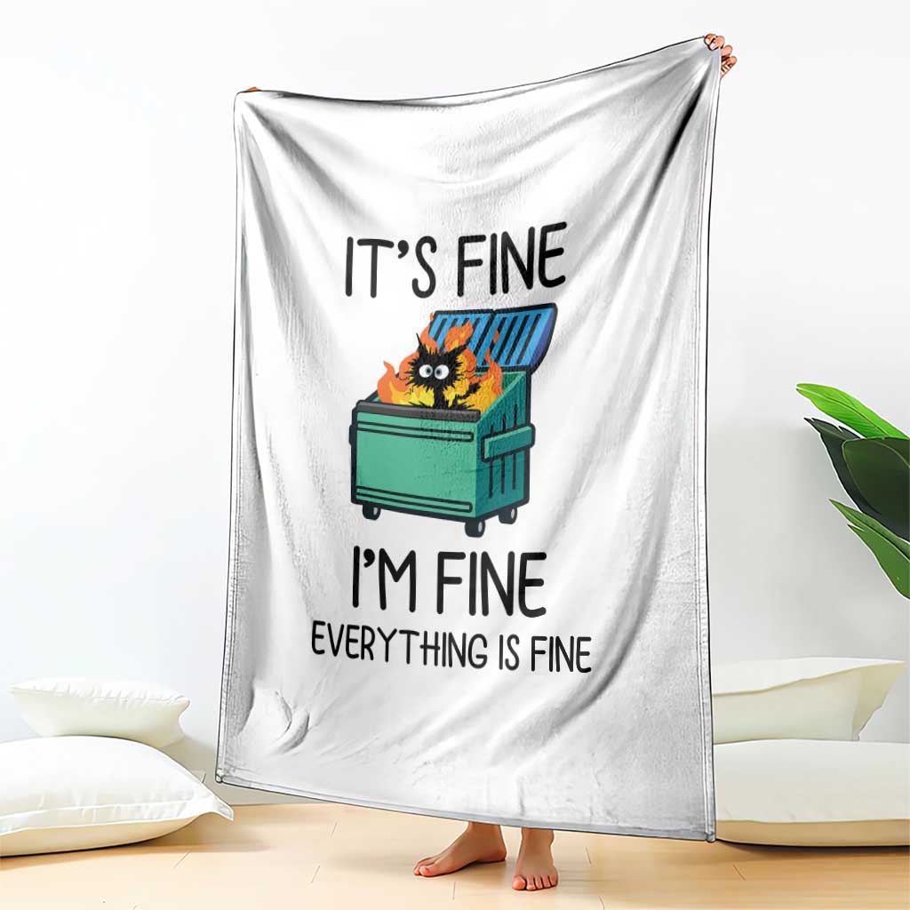 Funny It's Fine I'm Everything Is Fine Throw Blanket Black Cat Lil Dumpster Fire - Wonder Print Shop