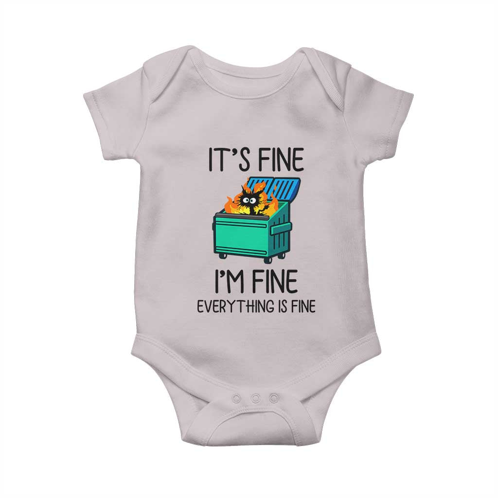 Funny It's Fine I'm Everything Is Fine Baby Onesie Black Cat Lil Dumpster Fire