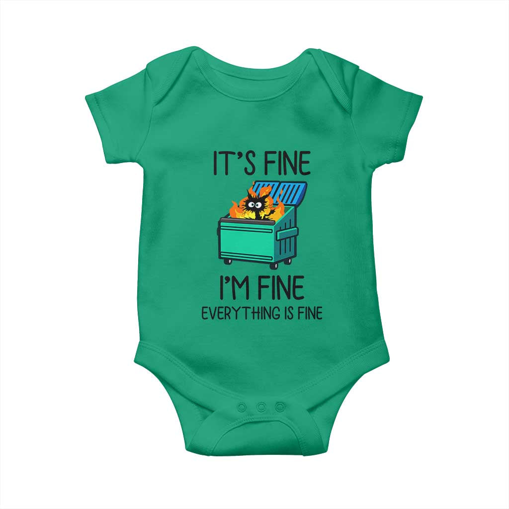 Funny It's Fine I'm Everything Is Fine Baby Onesie Black Cat Lil Dumpster Fire