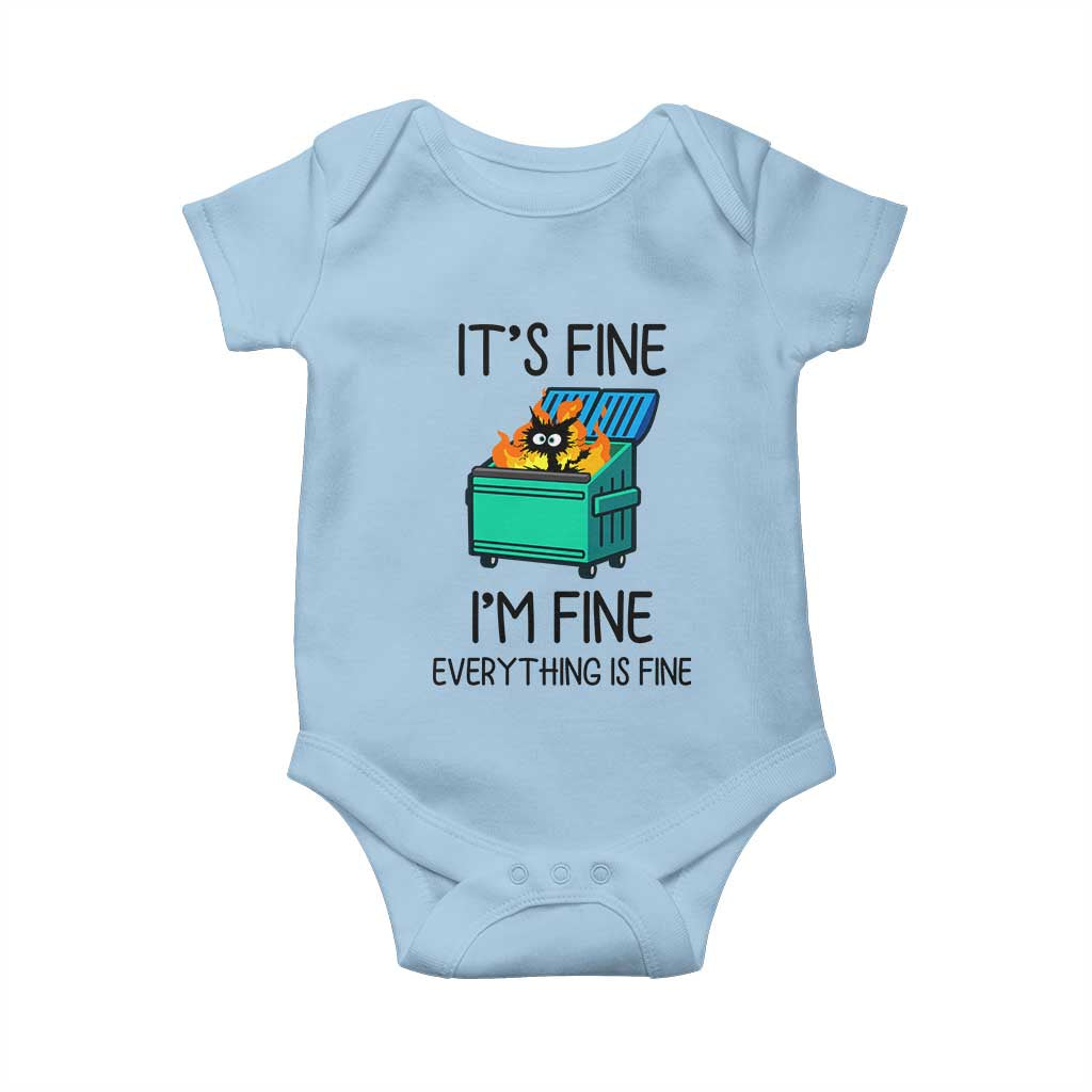 Funny It's Fine I'm Everything Is Fine Baby Onesie Black Cat Lil Dumpster Fire