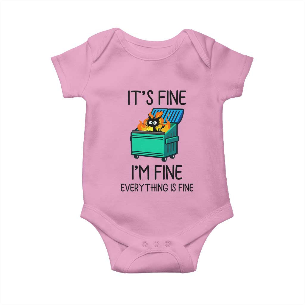 Funny It's Fine I'm Everything Is Fine Baby Onesie Black Cat Lil Dumpster Fire