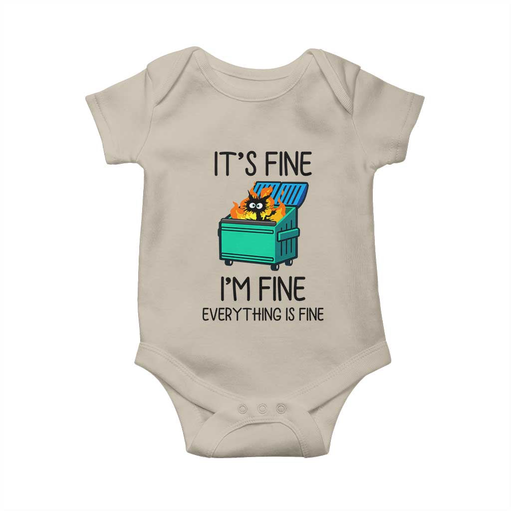 Funny It's Fine I'm Everything Is Fine Baby Onesie Black Cat Lil Dumpster Fire