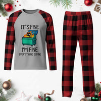 Funny It's Fine I'm Everything Is Fine Plaid Pajama Set Black Cat Lil Dumpster Fire - Wonder Print Shop