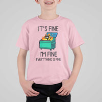 Funny It's Fine I'm Everything Is Fine T Shirt For Kid Black Cat Lil Dumpster Fire - Wonder Print Shop