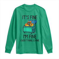 Funny It's Fine I'm Everything Is Fine Long Sleeve Shirt Black Cat Lil Dumpster Fire