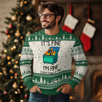Funny It's Fine I'm Everything Is Fine Ugly Christmas Sweater Black Cat Lil Dumpster Fire - Wonder Print Shop