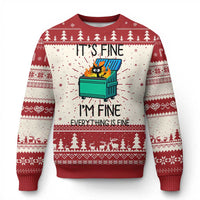 Funny It's Fine I'm Everything Is Fine Ugly Christmas Sweater Black Cat Lil Dumpster Fire - Wonder Print Shop