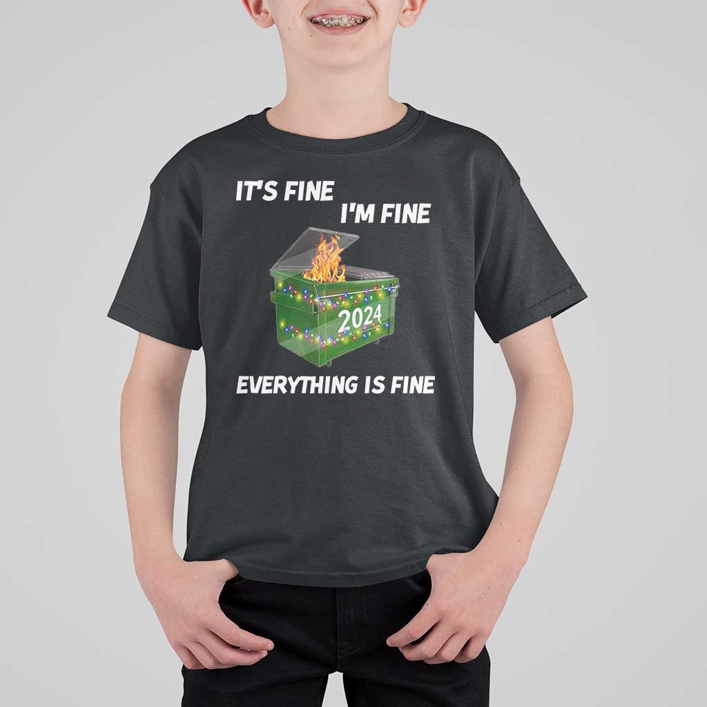 Funny It's Fine I'm Everything Is Fine 2024 Christmas T Shirt For Kid Lil Dumpster Fire - Wonder Print Shop
