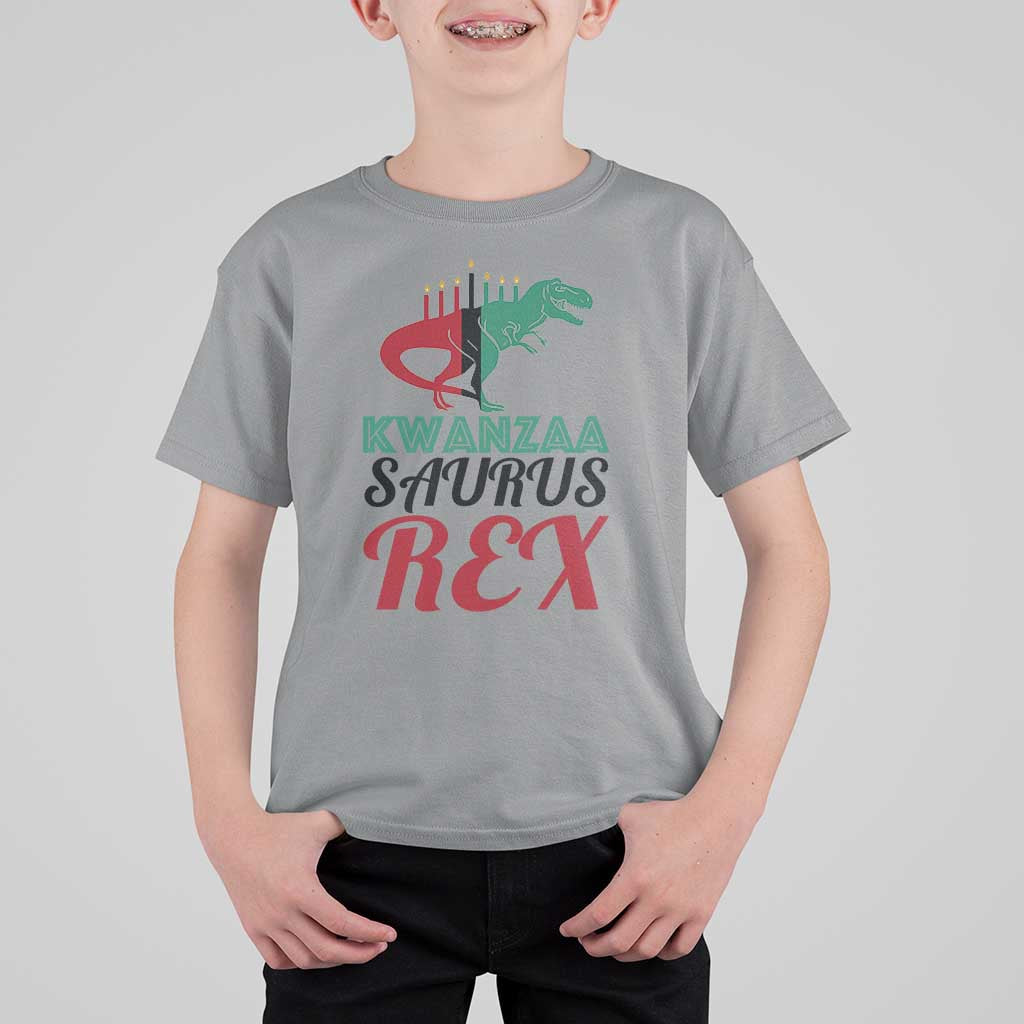 Kwanzaa Saurus Rex Kinara Candles Dinosaur T-rex African Heritage T Shirt For Kid - Wonder Print Shop