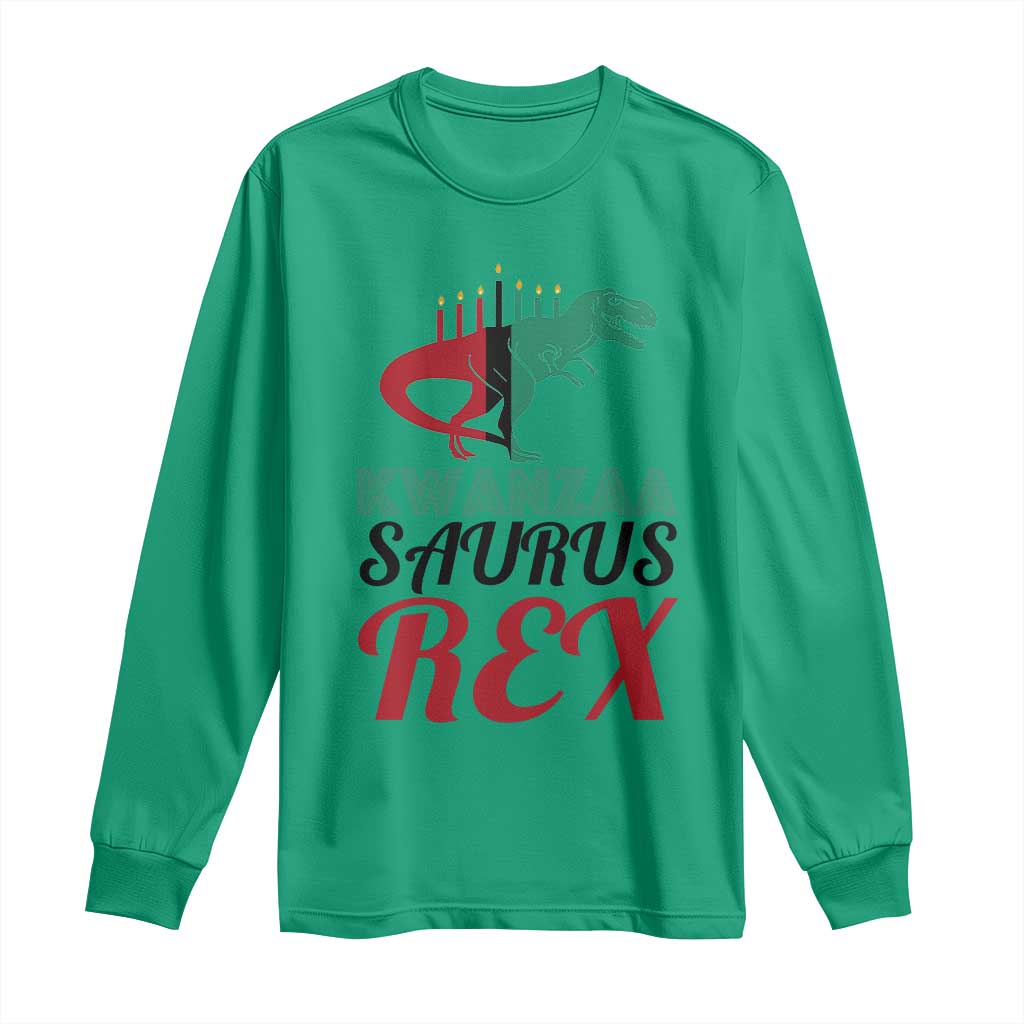 Kwanzaa Saurus Rex Kinara Candles Dinosaur T-rex African Heritage Long Sleeve Shirt